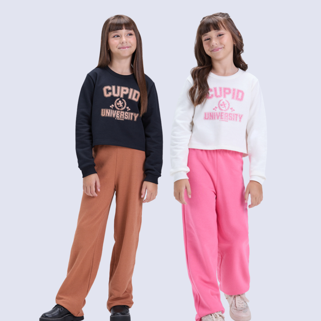 Conjunto Infantil Feminino Inverno Moletom Wide Leg University