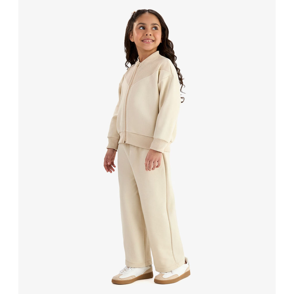 Conjunto Jaqueta com Wide Leg Moletom Rovi Kids Bege