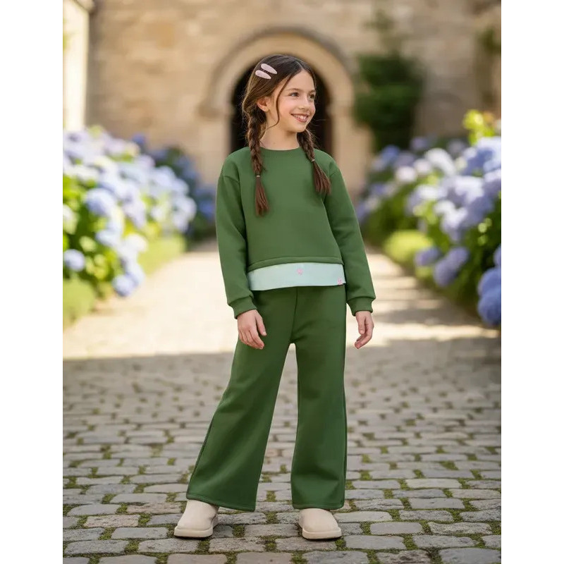 Conjunto Menina Malagah Blusa Manga Longa E Calça Wide Leg