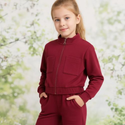 Conjunto Infantil Feminino Inverno Jaqueta Zíper + Calça Wide Leg com Bolsos Kely & Kety