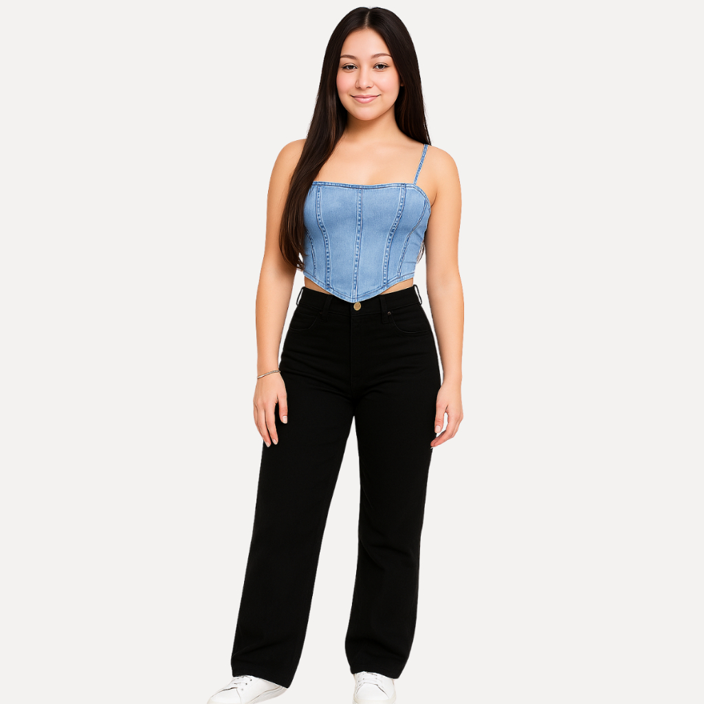 Conjunto Calça Wide Leg jeans + Cropedd Infantil Juvenil Menina Adolescentes
