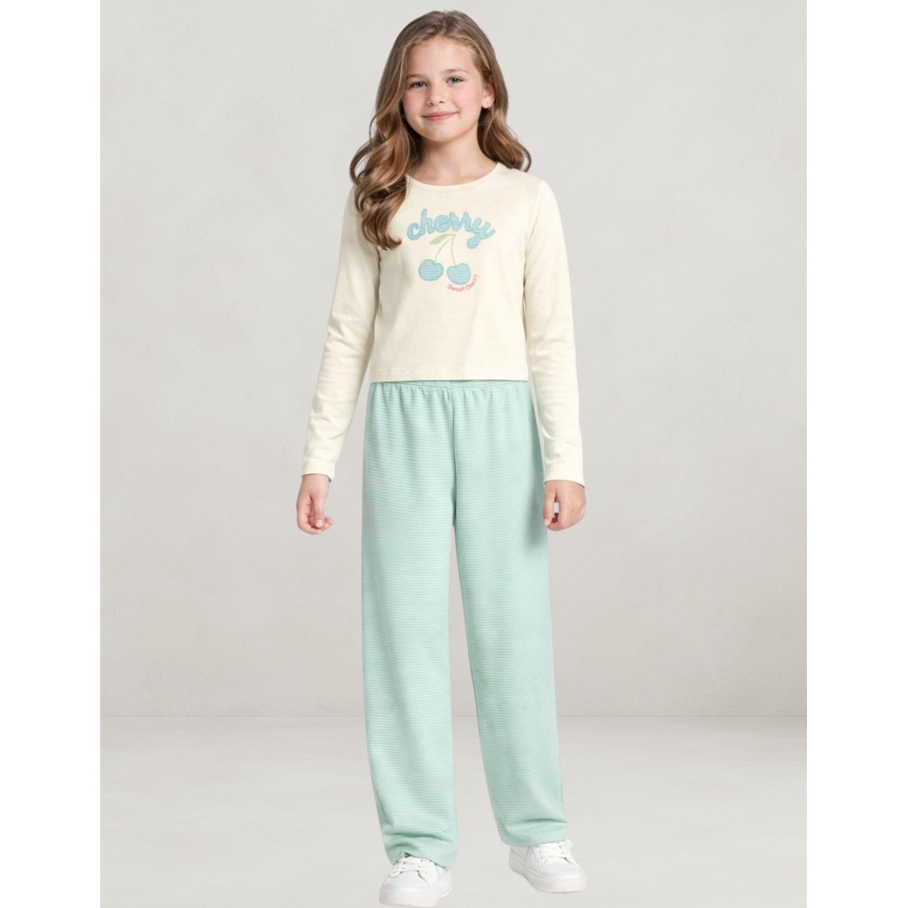 Conjunto Infantil Brandili Menina Blusa Cotton Off e Calça Wide Leg Moletinho Confortável 56414