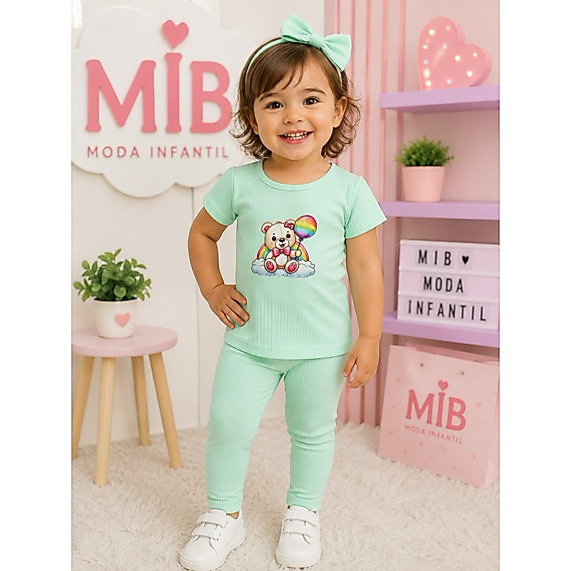 Blusa manga Malu + leg + laço de cabelo