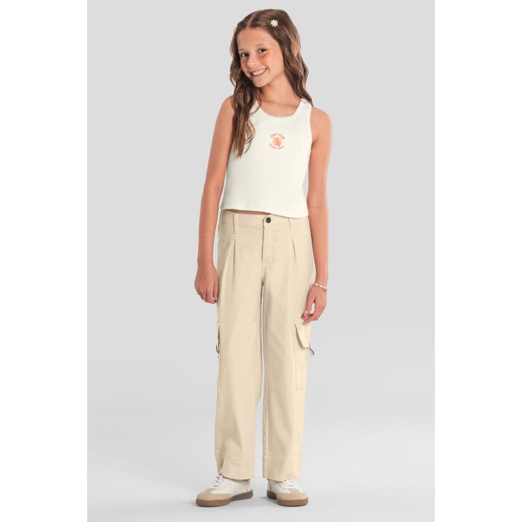 Calça wide leg infantil menina em sarja Brandili
