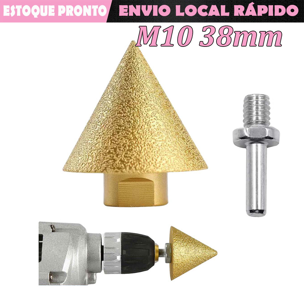Broca Cônica De Diamante Cortador De Furo Lixadeira 38mm M10 Broca Cônica Diamante Broca Diamantada