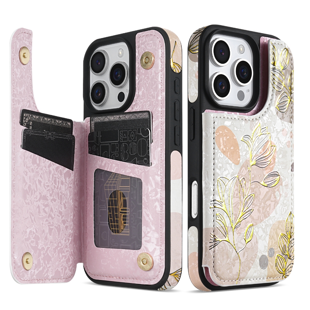 Flip Carteira De Couro PU Folha Impressa Cartão De Gravação Capa De Telefone Para iPhone 18 17 Ar 16 15 Plus 14 Pro Max
