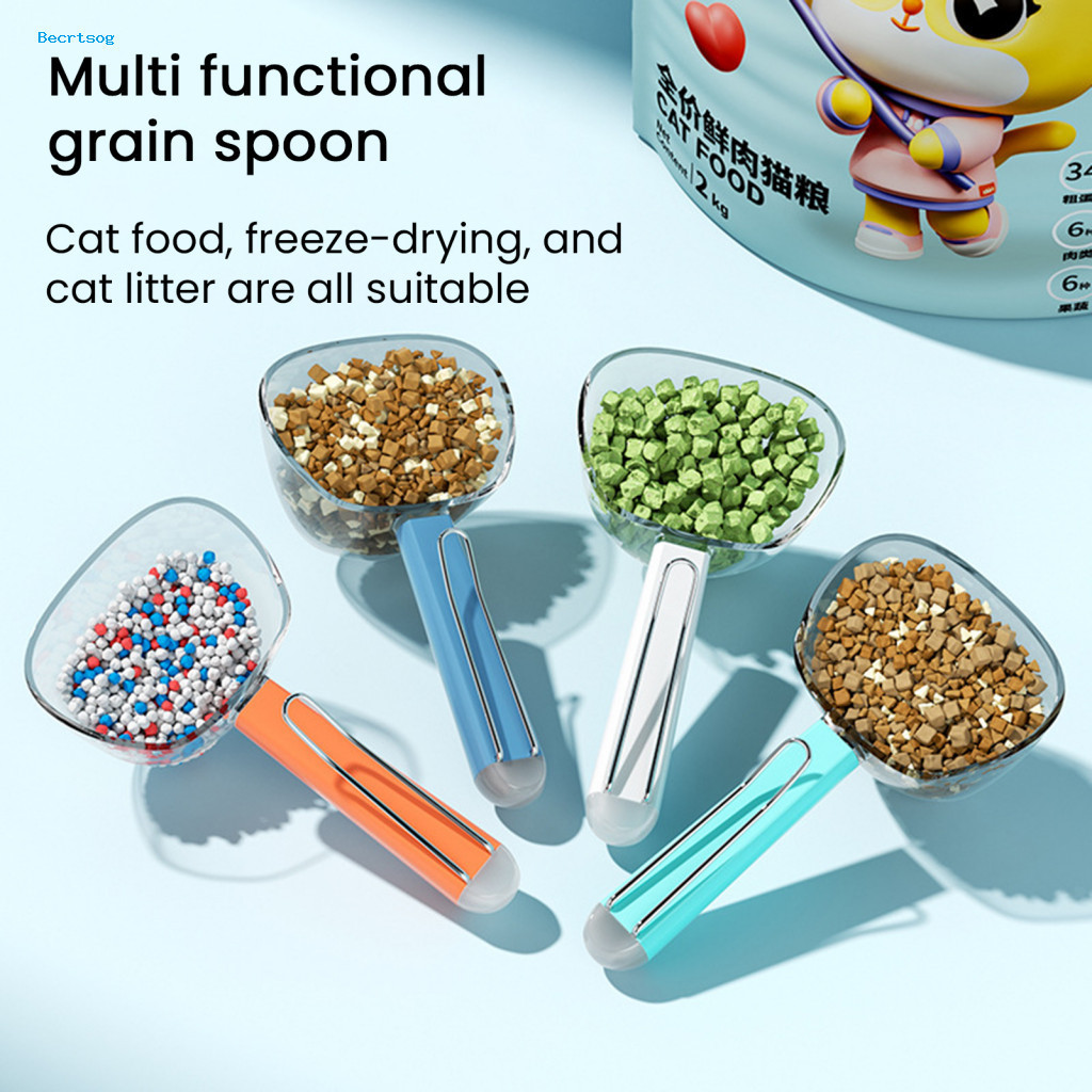 Pet Food Spoon Capacity Dog Scoop with Long Handle 2-in-1 Sealing Clip – Multi-purpose Plastic Measuring Cup for Dogs
