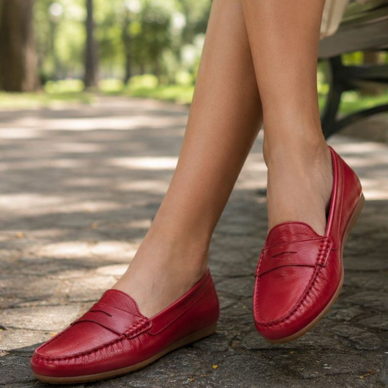 Mocassim Feminino Couro Legítimo Driver Penny Loafer Ponto Celeiro Confortável Macio Antiderrapante  Azul Bege Vermelho