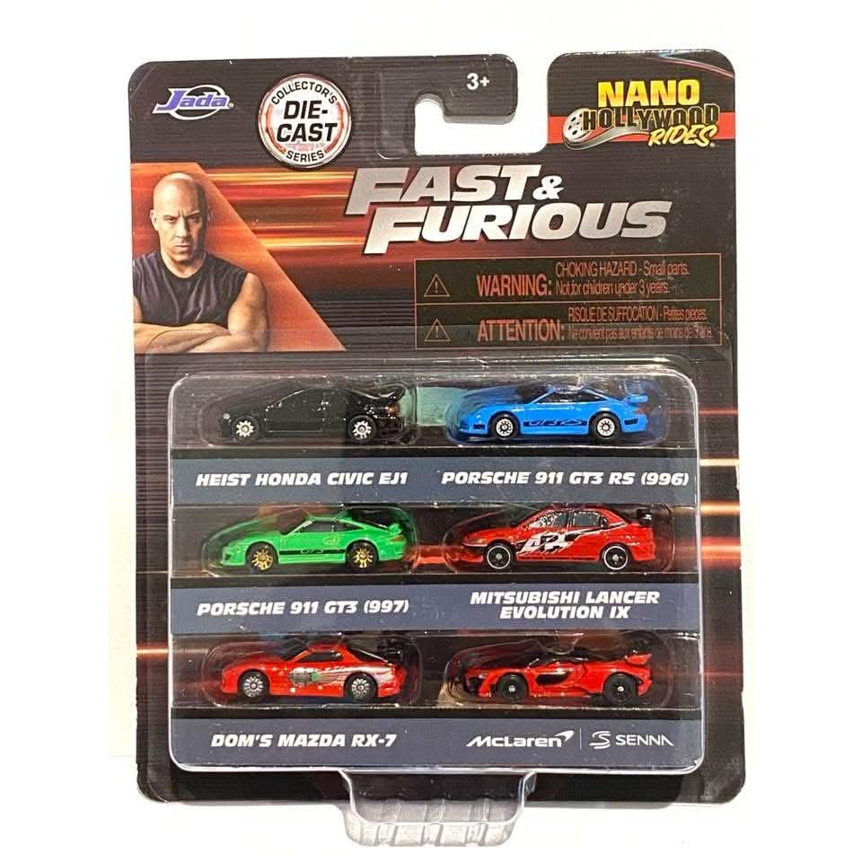 Jada - Pack Jada Fast and Furious - Velozes e Furiosos - Honda Civic - Porsche 911 - Mitsubishi Lancer - Mazda RX-7 - Mc