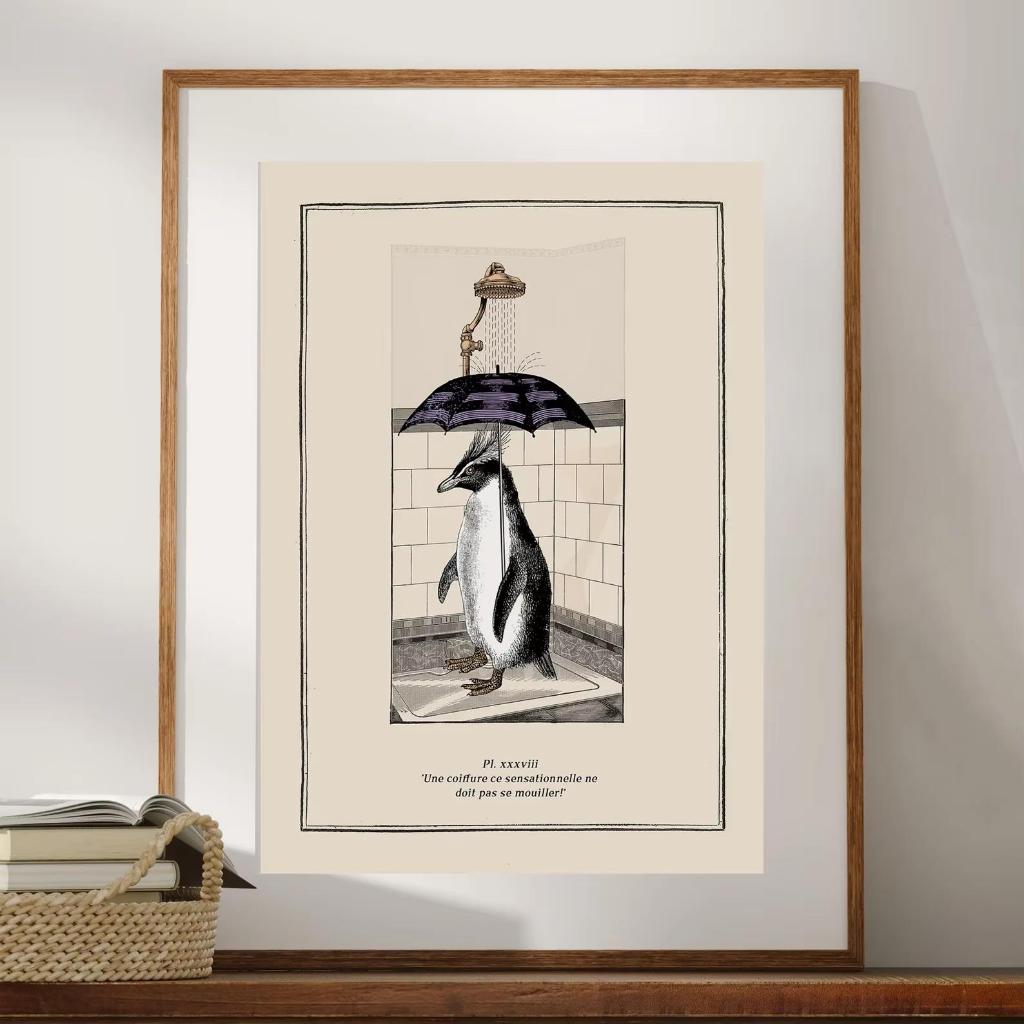Quadro decorativo Humor artístico pinguim no banho (1 peça)