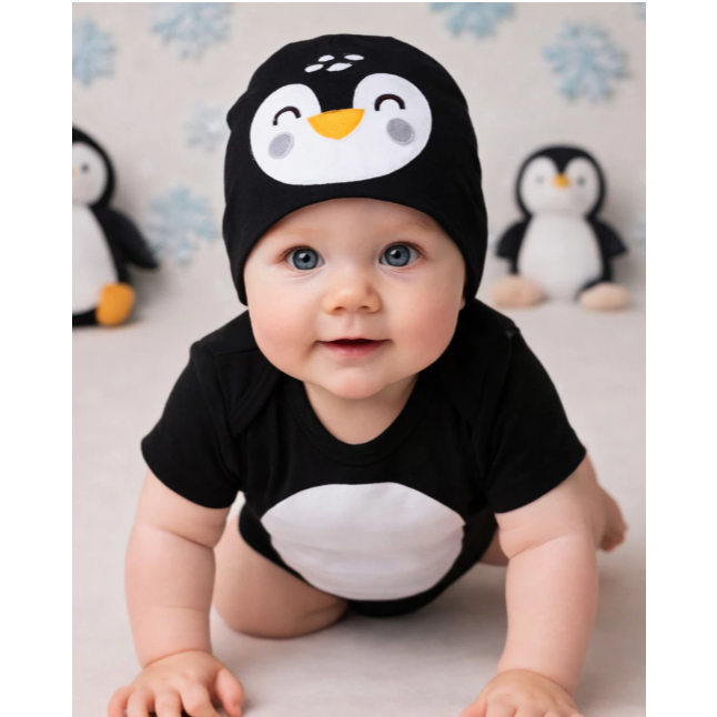Body Bebê Infantil Mêsversário Temático Pinguim Super Confortável Linha Premium
