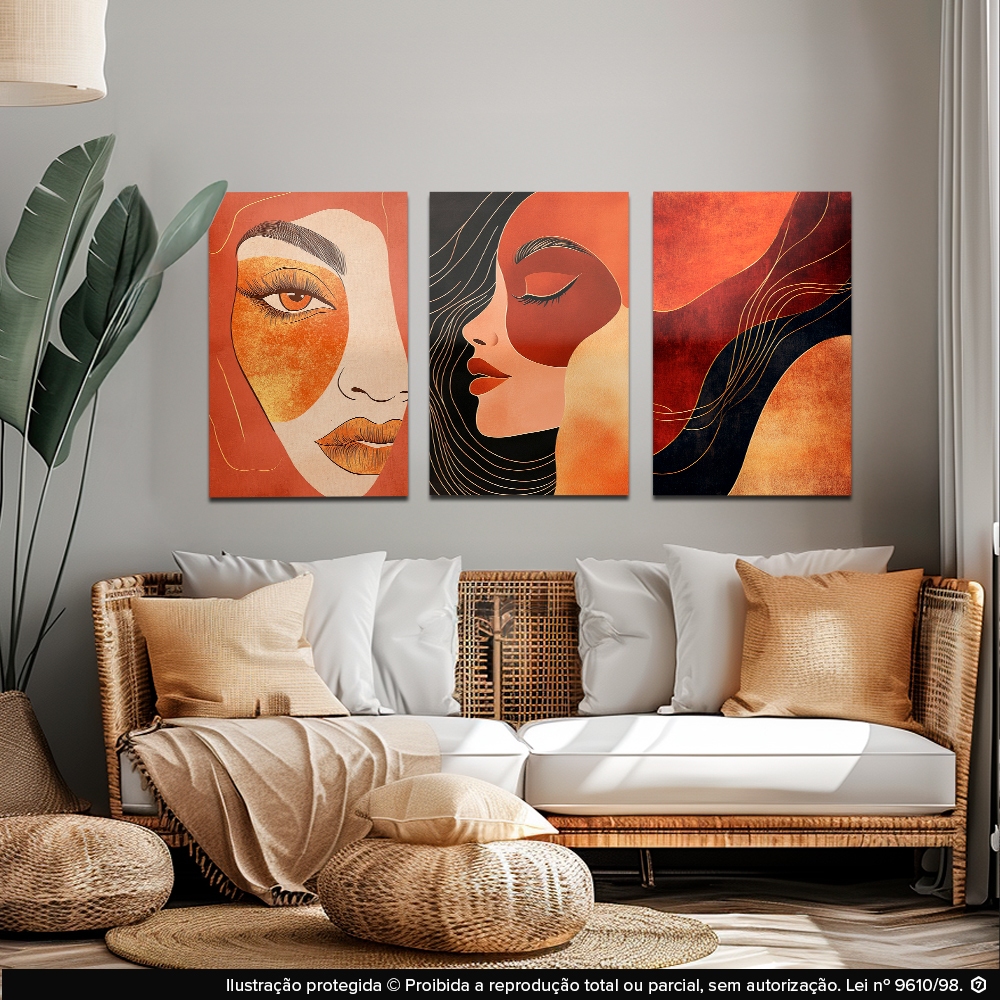 quadro decorativo trio mulher forte olhar vibrante arte moderna decoração de salas e escritorios