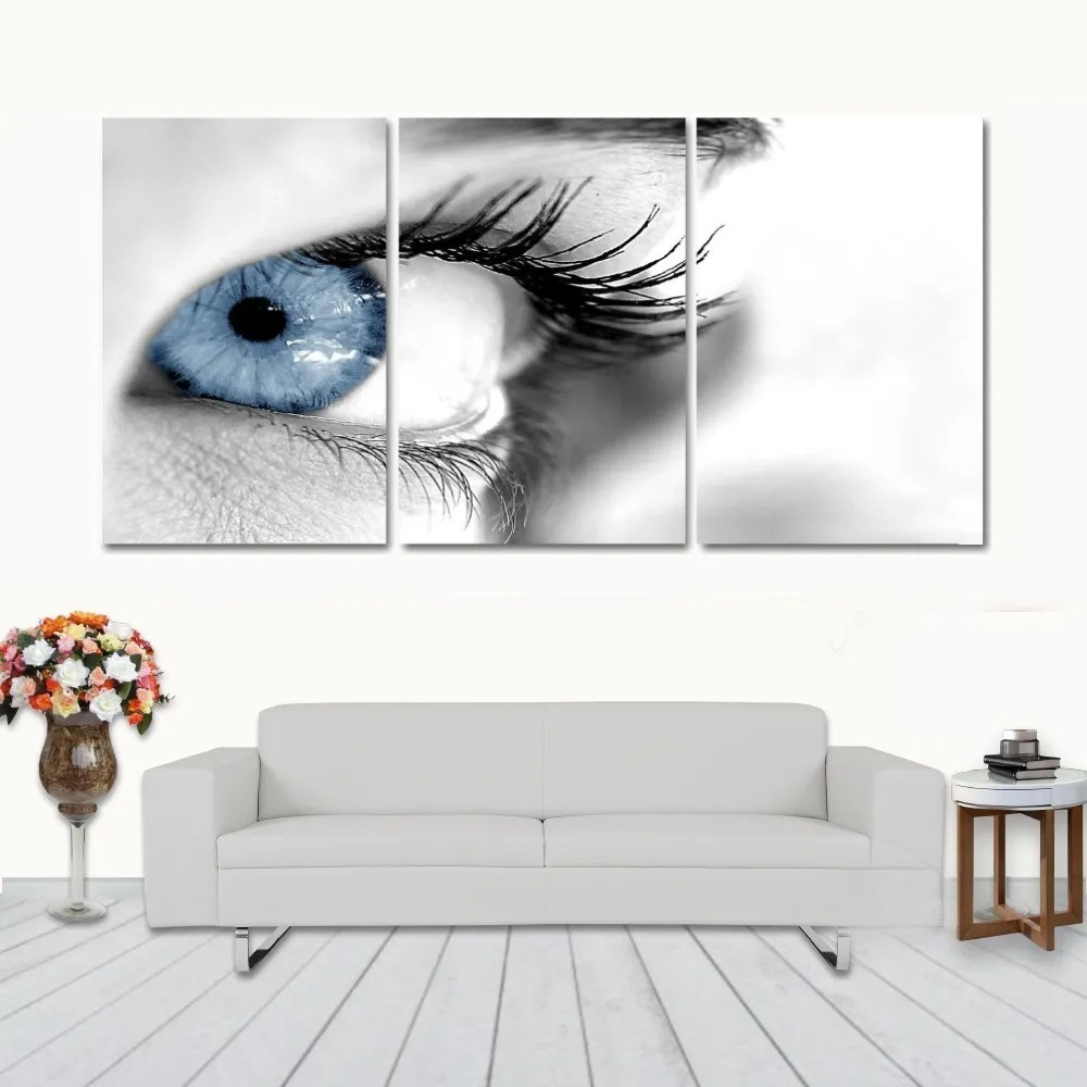 Quadro Decorativo 3 Peças Olhos Azuis Pupila Vista Olhar Visão