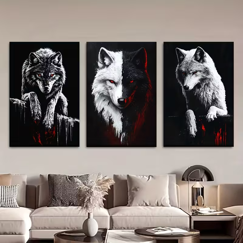 Quadro Decorativo Trindade Selvagem O Olhar Magnético dos Lobos da Noite