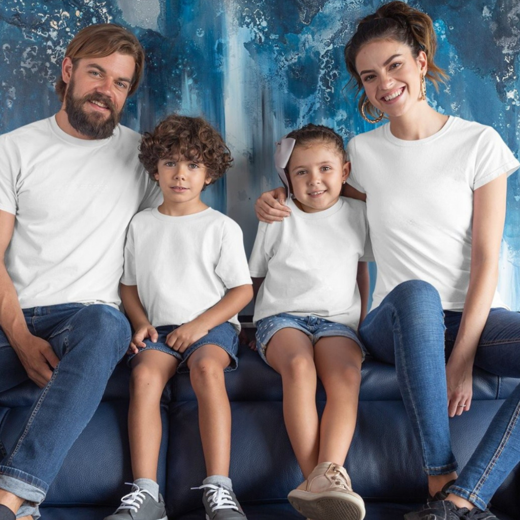 Camisetas Brancas Lisa Para O Final Do Ano e Natal Blusas Básica Família Adulto e Infantil Unissex Sem Estampa