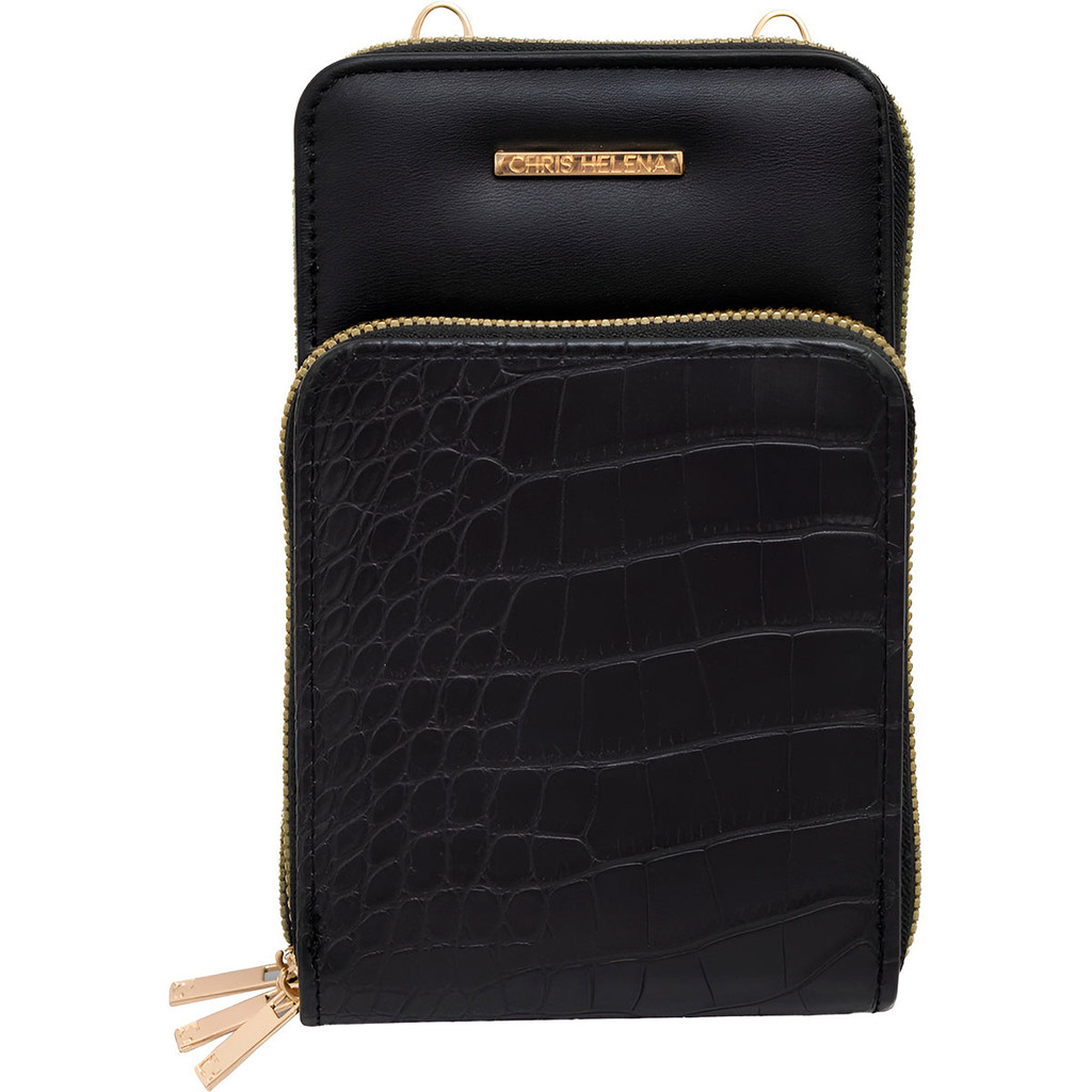 Bolsa Carteira Feminina Textura Croco Preto Elegante