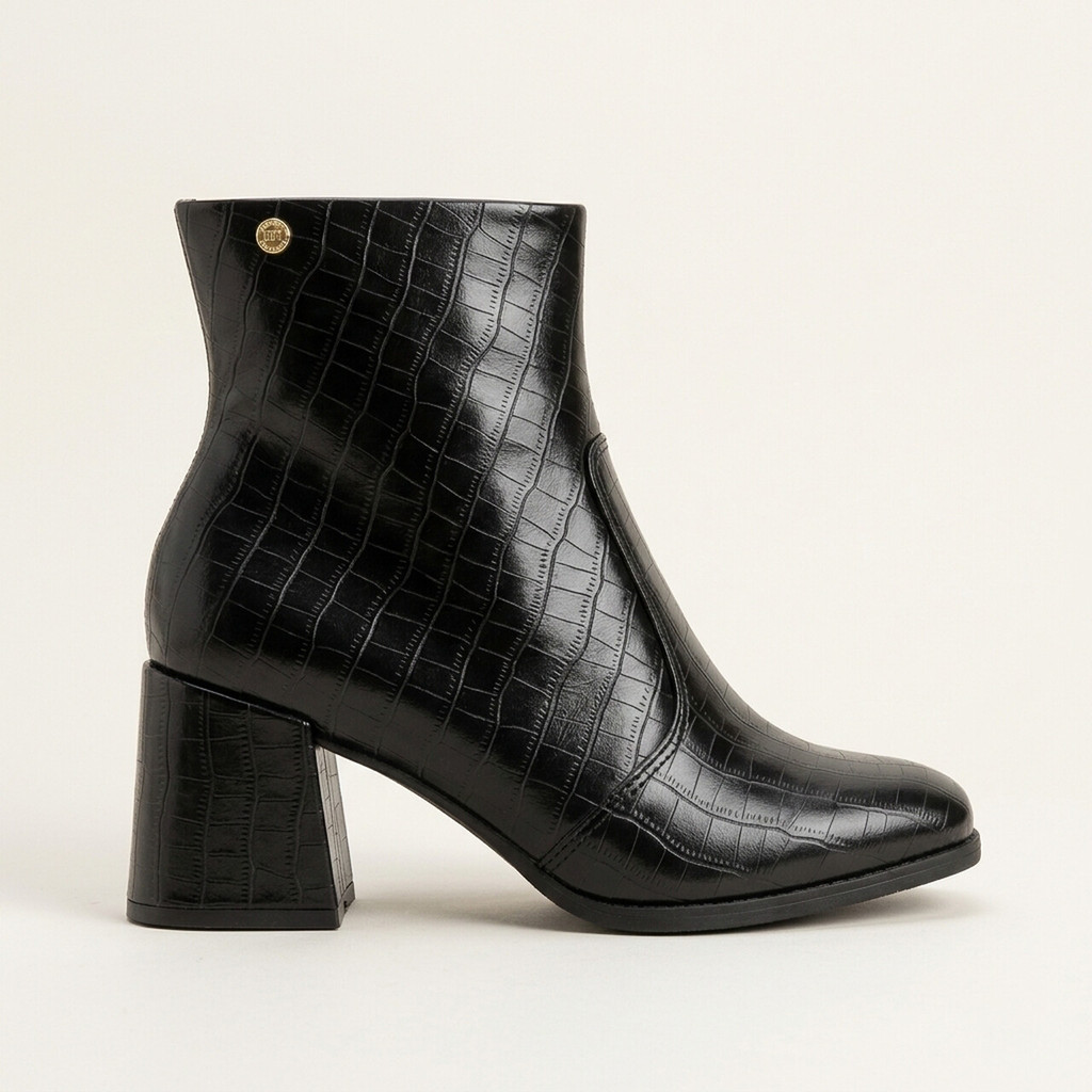 Bota Moleca Salto Bloco Croco Preto