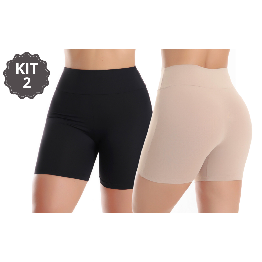Kit 2 Short Liso Cós Alto Poliamida Segunda Pele Feminino Aires