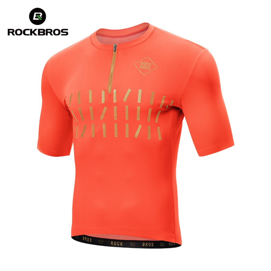 ROCKBROS Camisa De Ciclismo Masculina Verão Elástica Leve Respirável Reflexiva Meio Aberta Com Zíper Camisetas De Bicicl