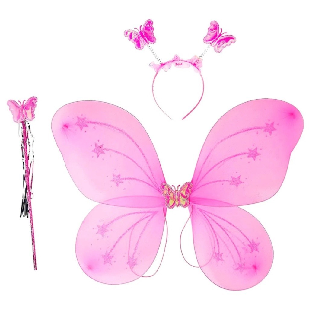 14 Kit Asa De Borboleta Fantasia Infantil Fada com Tiara e Varinha MT