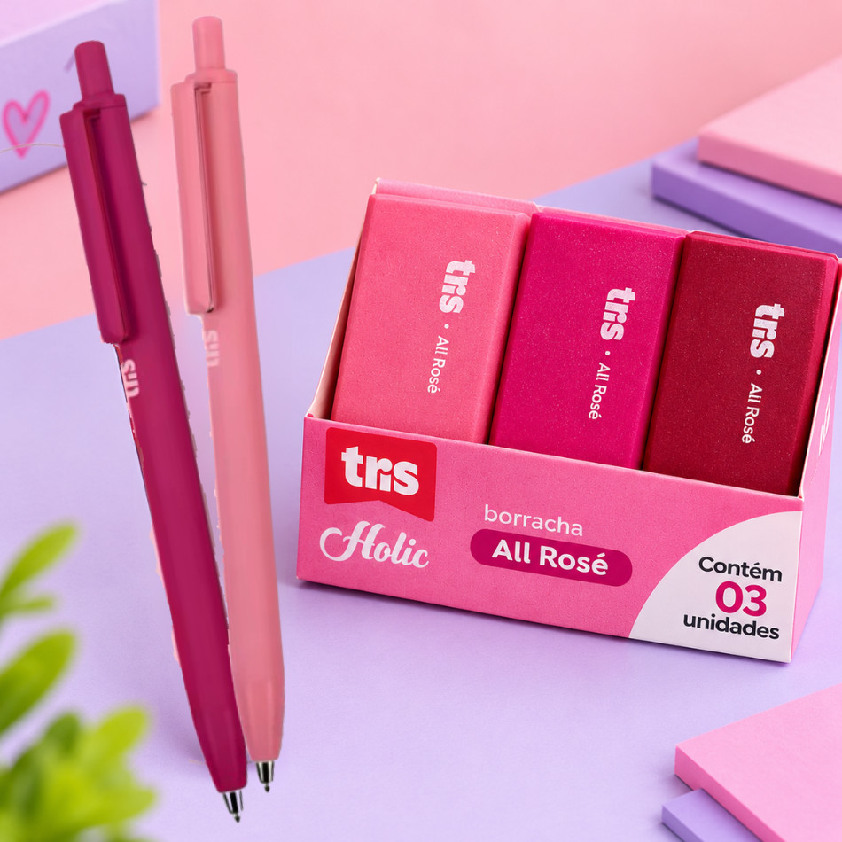 Lapiseira Escolar 0.7mm All Rose Luxo Unidade ou kit lapiseira com borracha All Rosé Tris