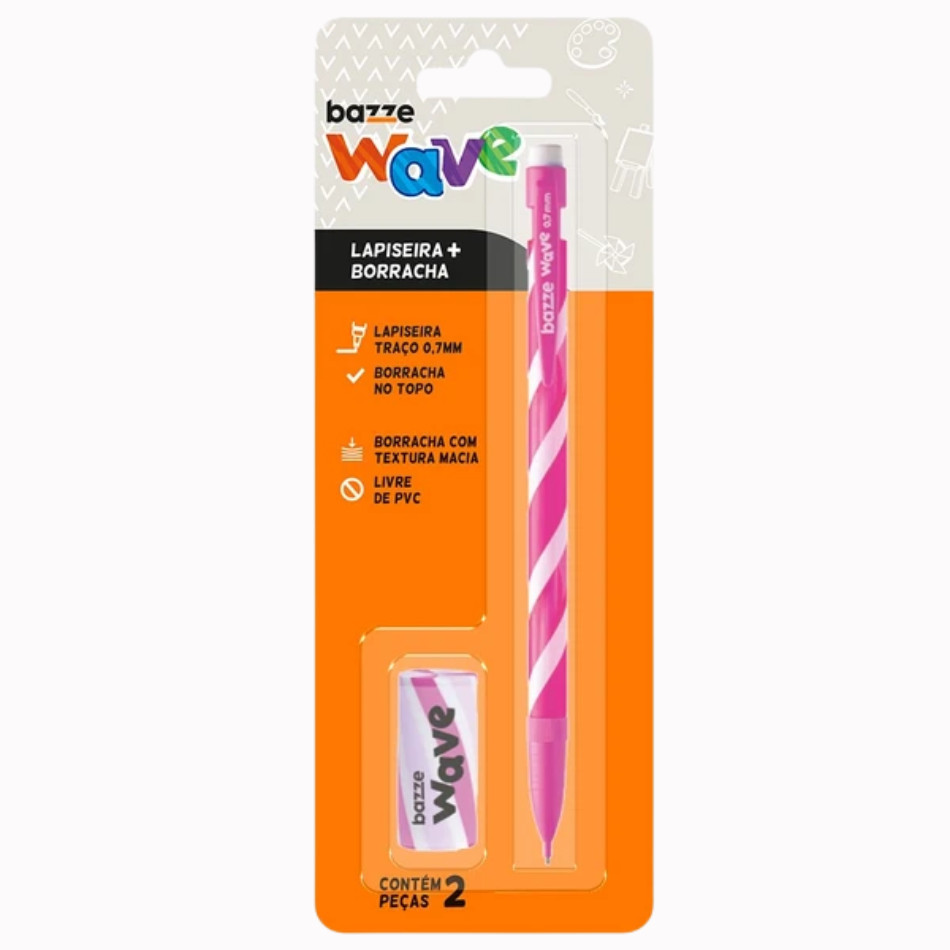 Kit lapiseira 0,7mm com borracha bazze wave Tris