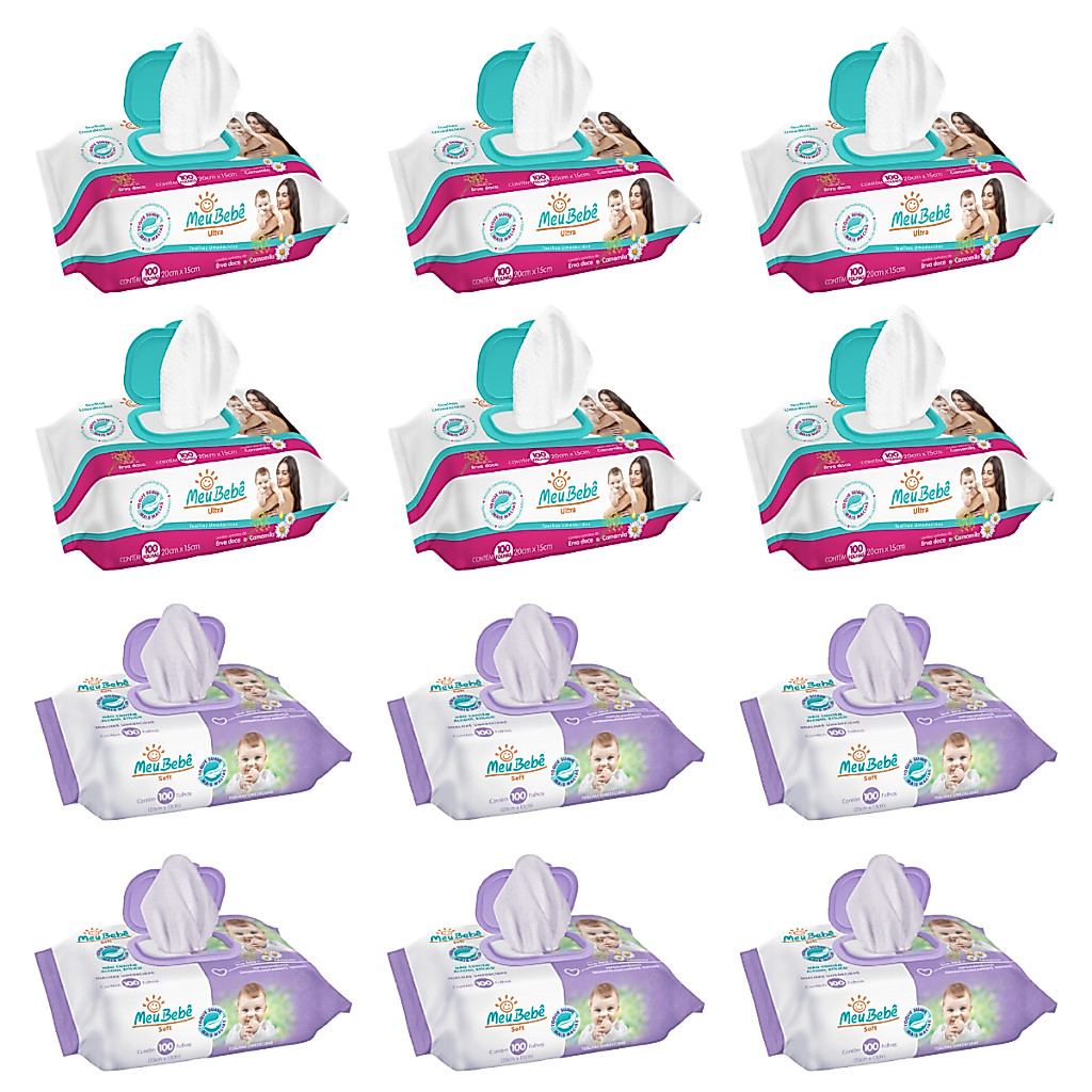 Toalha Umedecida Meu Bebê 1200 Folhas Misto (6X100 Ultra e 6X100 Soft)