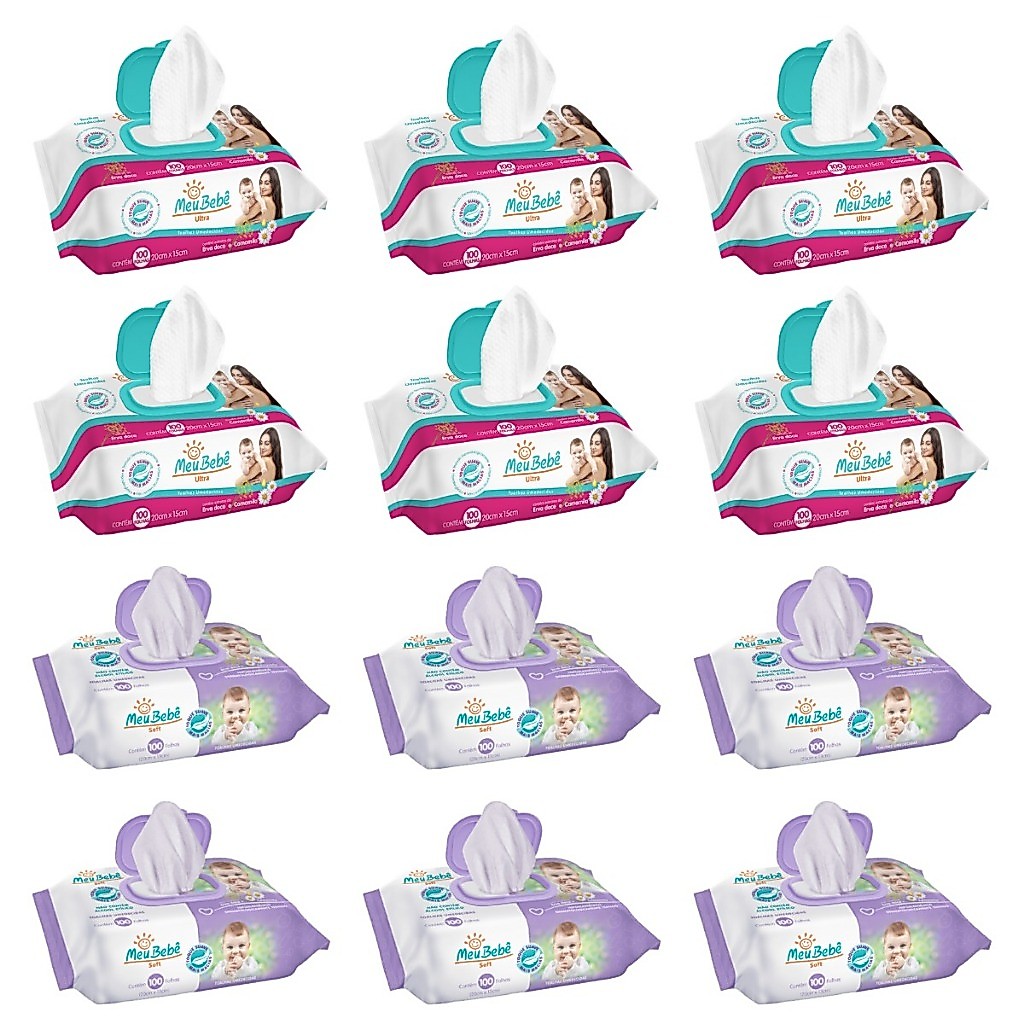 Toalha Umedecida Meu Bebê 1200 Folhas Misto (6X100 Ultra e 6X100 Soft)