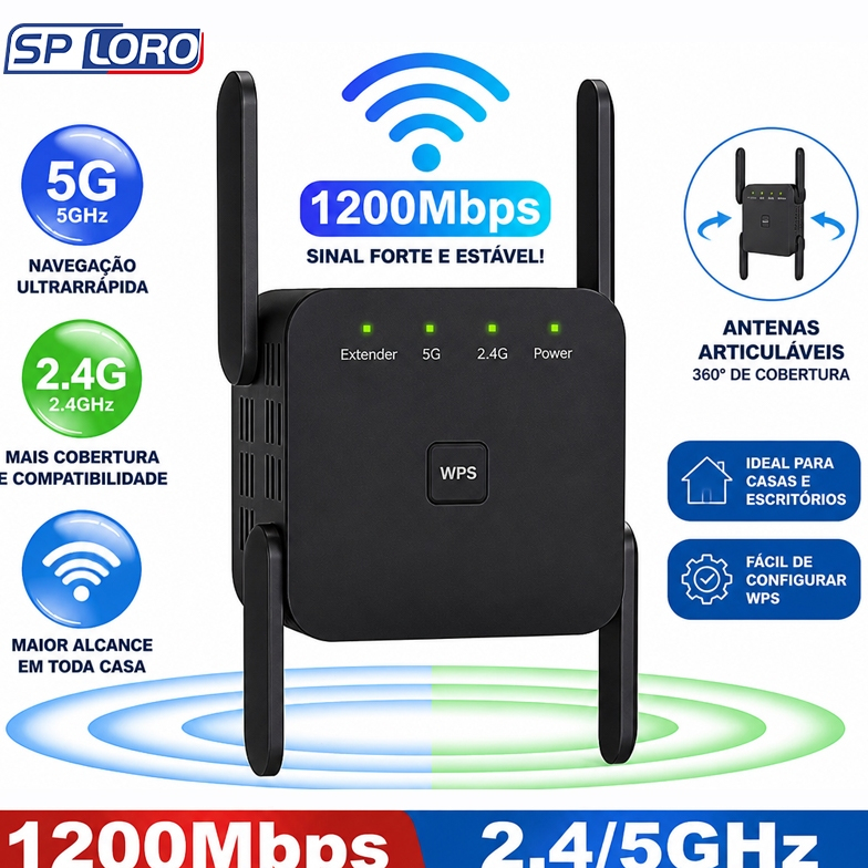 Repetidor WiFi 1200 Mbps 4 Antenas Ultra Rápido Sinal Forte rede sem fio Amplificador De Sinal  110V/220V WR54Q
