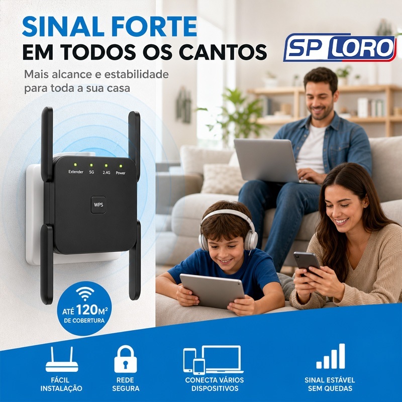 Repetidor WiFi Ultra Rápido 1200Mbps Amplificador de Sinal Forte com 2/4 Antenas Bivolt WR54Q