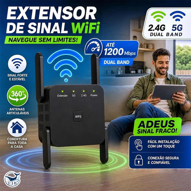 Repetidor WiFi 1200 Mbps 110V/220V Ultra Rápido Sinal Forte rede sem fio Amplificador De Sinal