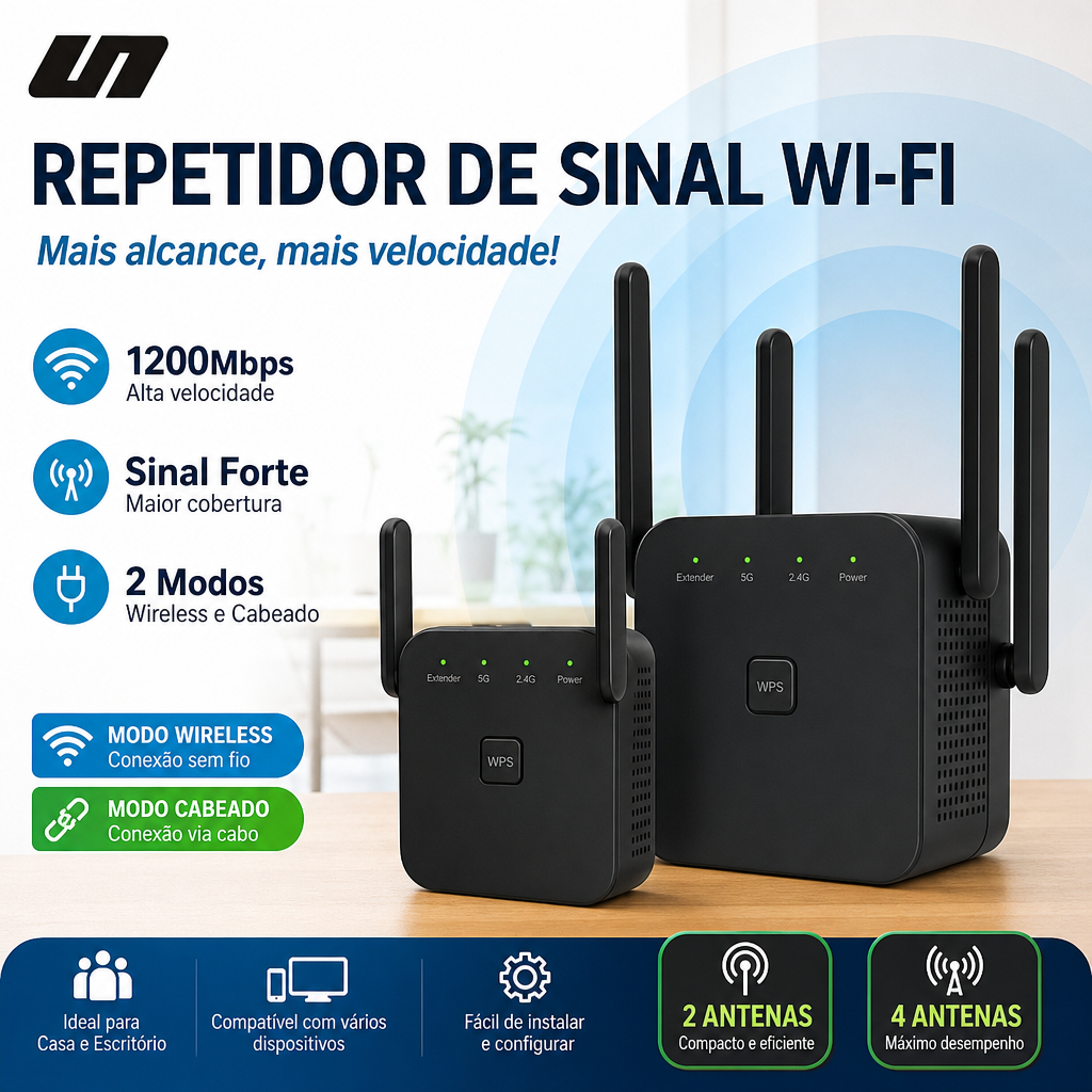 Repetidor WiFi 2 4 Antenas 1200Mbps 110V 220V Sinal Forte Ultra Rápido Amplificador Rede Sem Fio