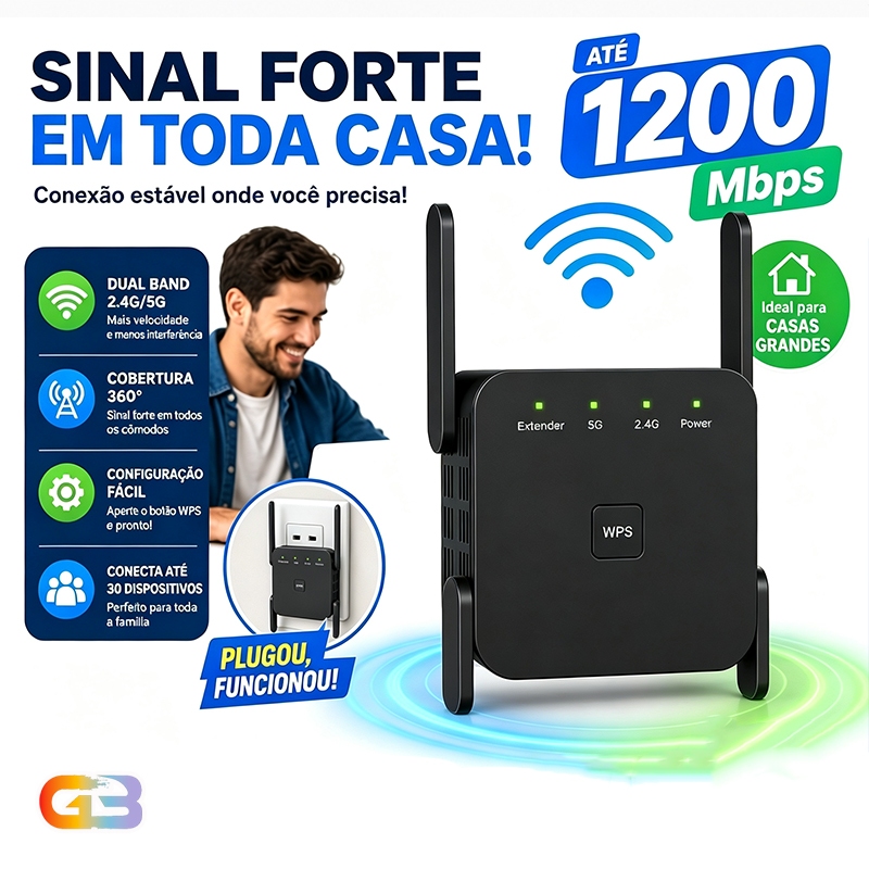 Repetidor WiFi 1200 Mbps 110V/220V Ultra Rápido Sinal Forte rede sem fio Amplificador De Sinal