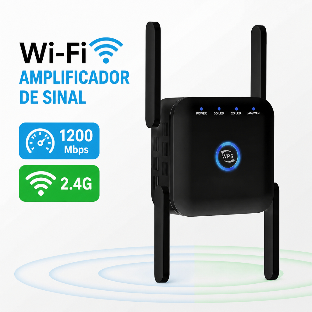 Repetidor WiFi 1200Mbps 2.4GHz Amplificador de Sinal Sem Fio Ultra Rápido Sinal Forte para Casa 110V/220V