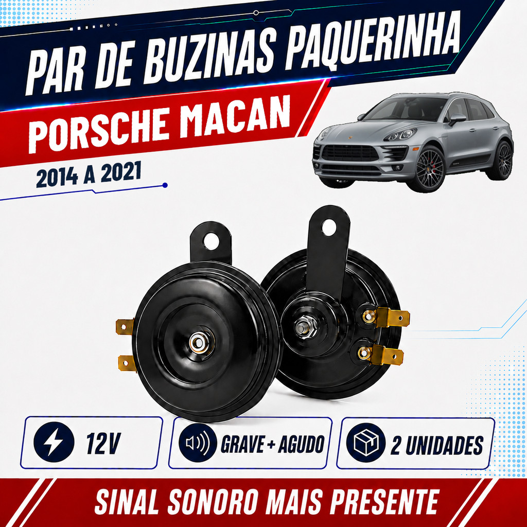 Par de Buzinas Paquerinha Bi-Bi 12V para Porsche Macan 2014 a 2021