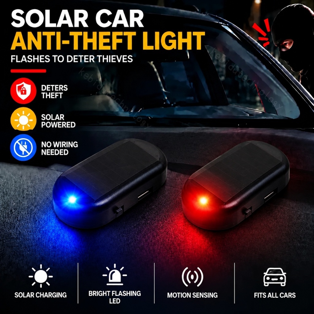 [Estoque Local] 2 Peças De Luz De Segurança Falsa Para Carro Movido A Energia Solar Alarme Fictício Simulado Aviso Sem