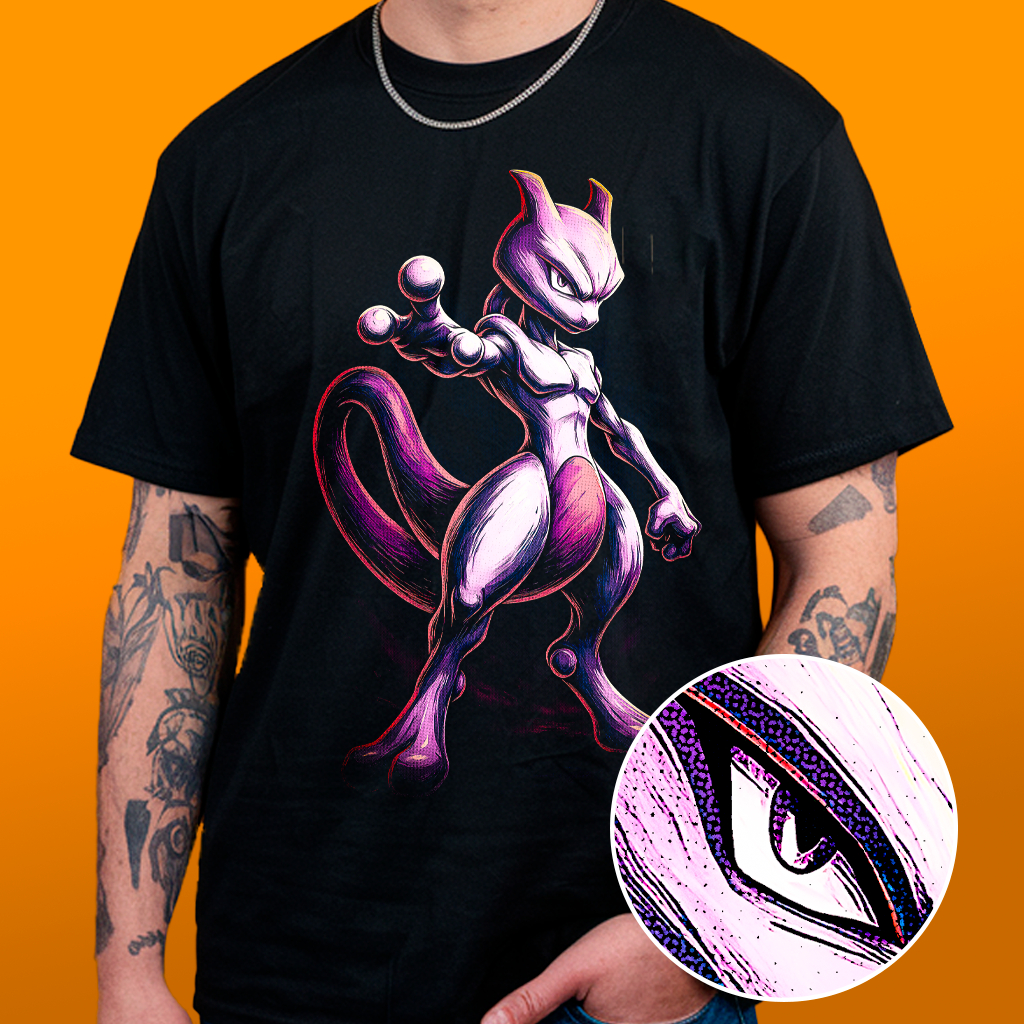 Camiseta Mewtwo - Estampa Reticulada Algodão 30.1