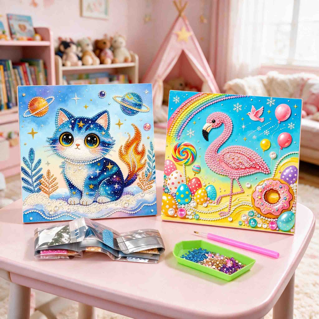 DIY Pearl Painting 20 * 20cm Cute Cartoon Padrão Conjunto De Presente Feito À Mão Com Moldura Para Foto