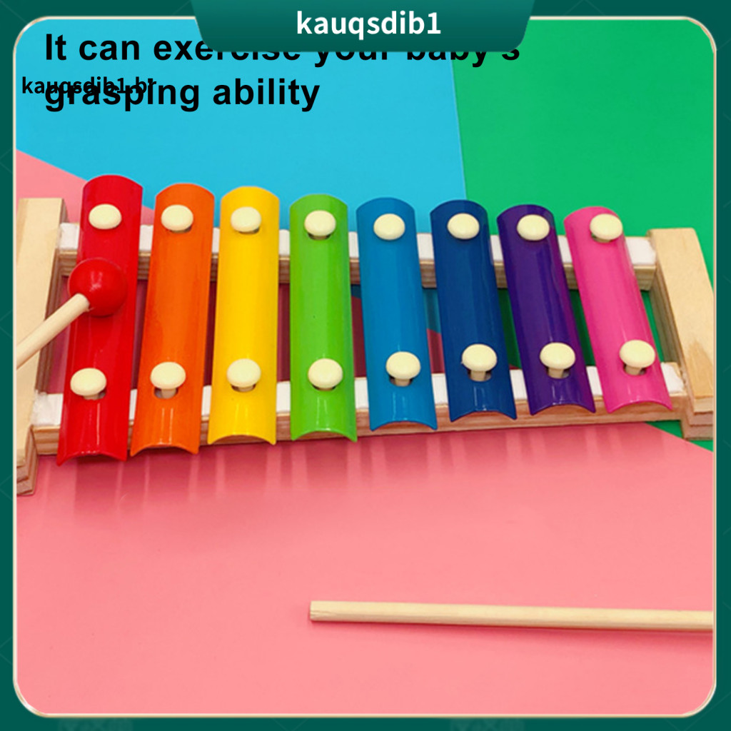 Colorful Key Xylophone Kids Percussion Instrument 8-note Wooden Toy with 2 Mallets – Metal Glockenspiel for Toddlers B