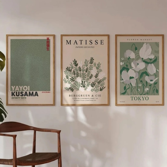 Quadros decorativos Modern Nordic Sage Green Flower (3 peças)