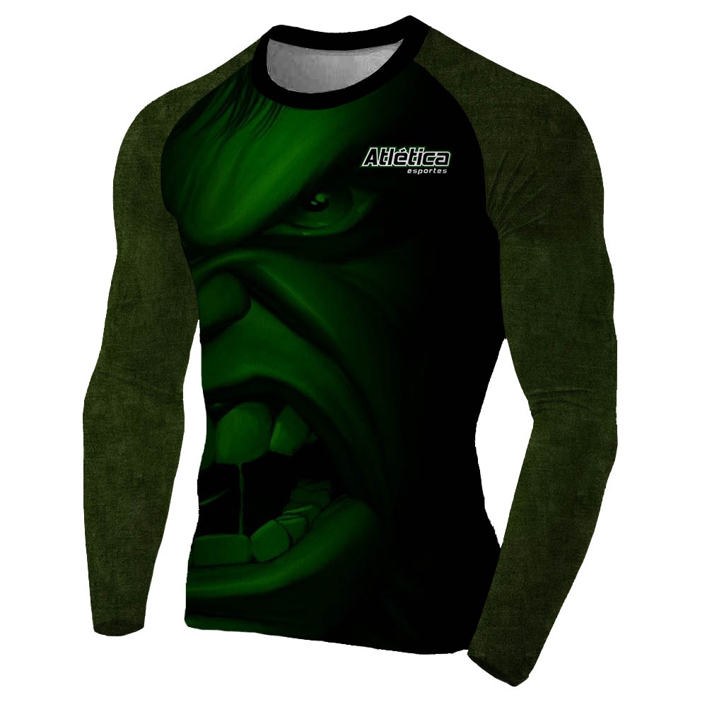 Camisa Rash Guard Masculina Hulk Green Manga Longa Atlética