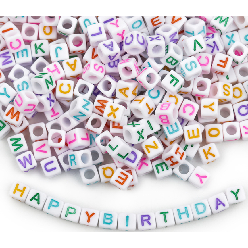 100 pieces of 6x6mm square letter beads with white background and colored English letter large hole beads DIY accessorie