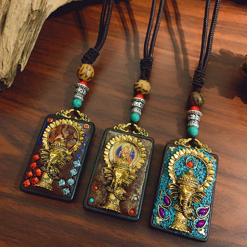 Nepal Thangka pingente masculino verde Tara Manjusri Bodhisattva ébano amuleto Retro colar camisola corrente pingente fe