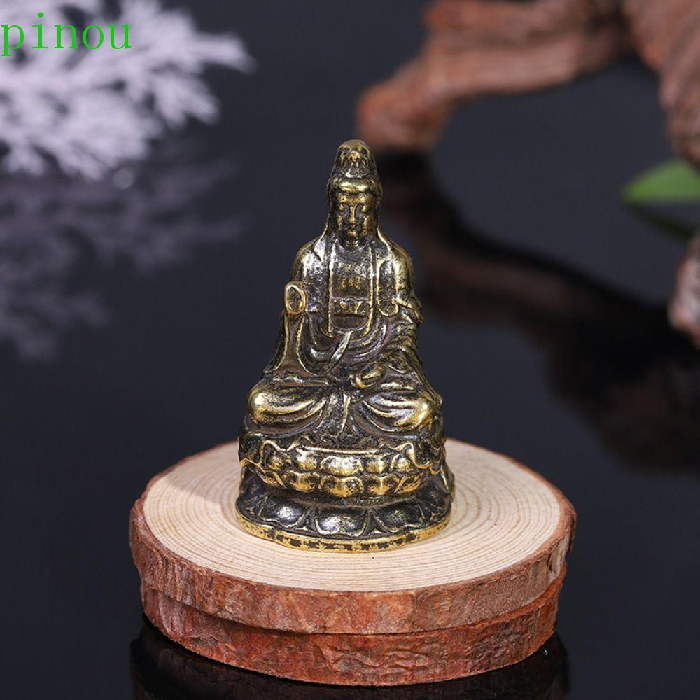 Estátua De Buda PINOU GuanYin , Mini Mãos Juntos Ornamento De Bodhisattva De Latão Religiões