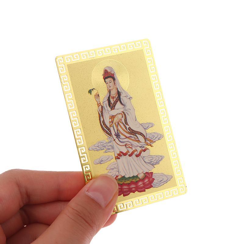 Nanwu Guanyin Bodhisattva Cartão Coração Sutra De Latão Paz Ouro Sorte Bênção