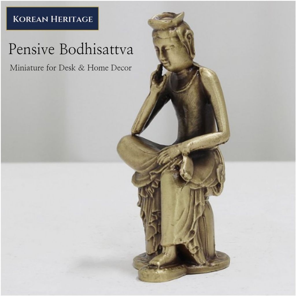 [Fabricado Na Coreia] Miniatura De Estátua De Bodhisattva Pensativa De Pensamento Tradicional Coreano (9.5 Cm) | Decoraç