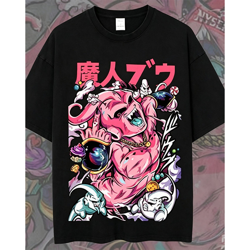 Camiseta Masculina Feminina Oversized Estampa Majin Boo Colorido Dragon Ball Camiseta Streetwear Preta Vintage Unissex