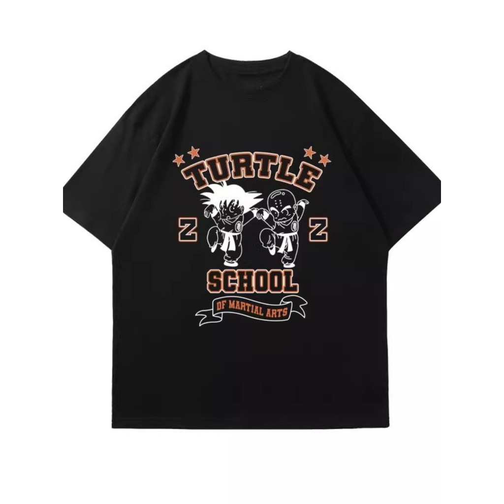 Camiseta Unissex Dragon Ball Goku Kuririn Tartaruga Anime Vintage Casal Estilosa Nostálgica Confortável Dia a Dia