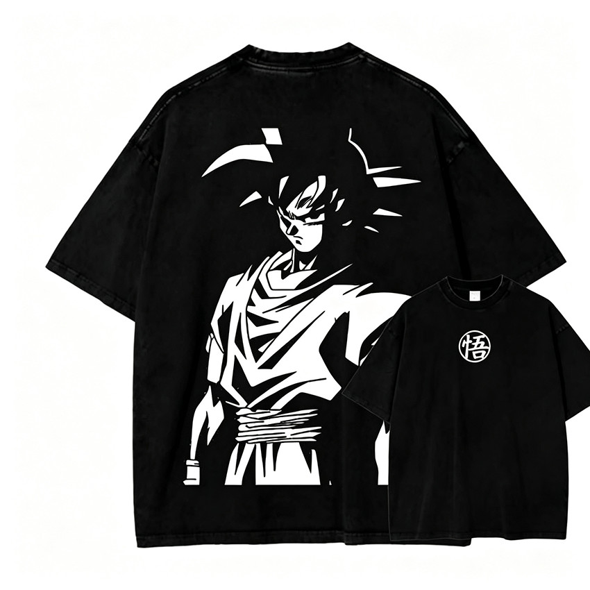Camiseta Masculina Feminina Oversized Estampa Goku Dragon Ball Camiseta Streetwear Frente e Verso Lavagem Vintage