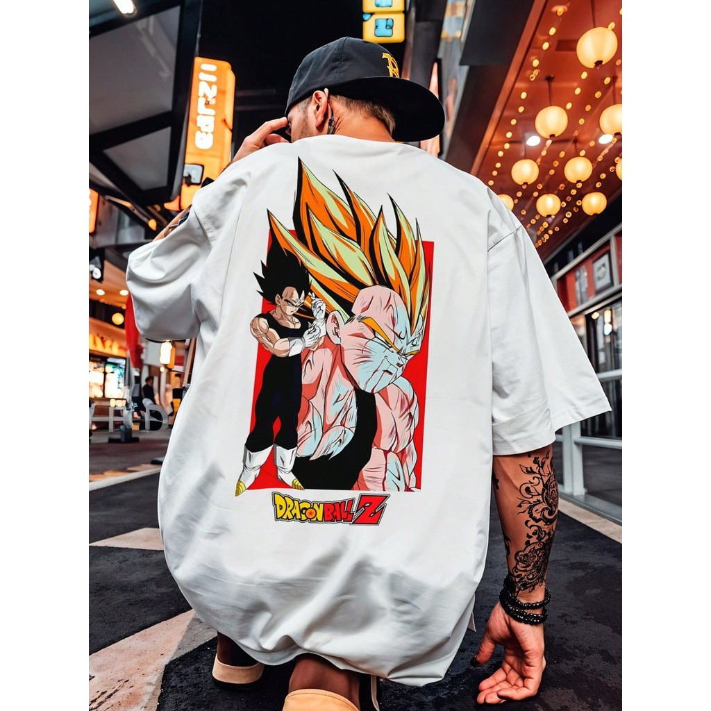[Camiseta Vintage Masculina Algodão]HYP Camisa Camiseta Oversized Streetwear Dragon Vegeta Super Saiyajin Projeção Energ